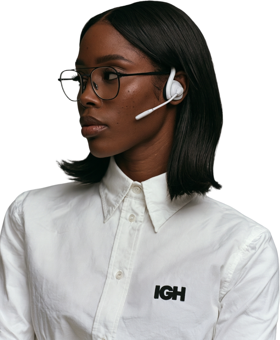 Illustrative IGH agent in a white tech jacket and IGH headset